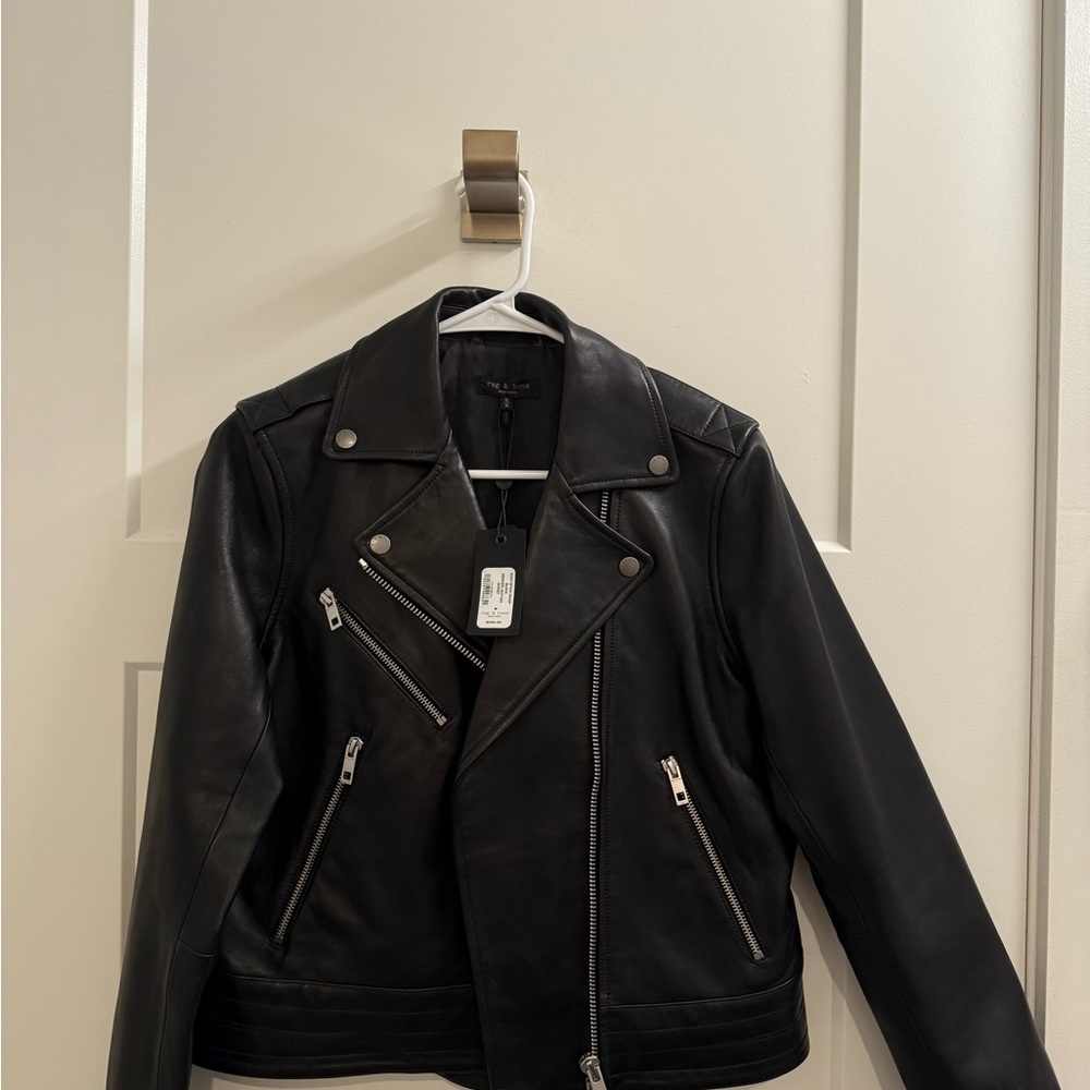 Rag & Bone Black Leather Moto Jacket Asymmetrical Design